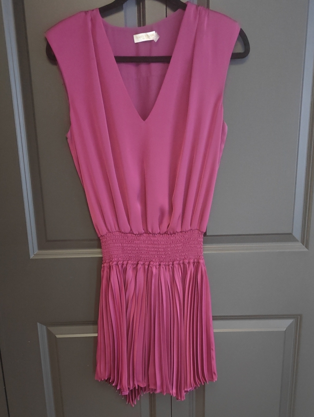 Ramy Brook Fuchsia V-Neck Pleated Waist Dress